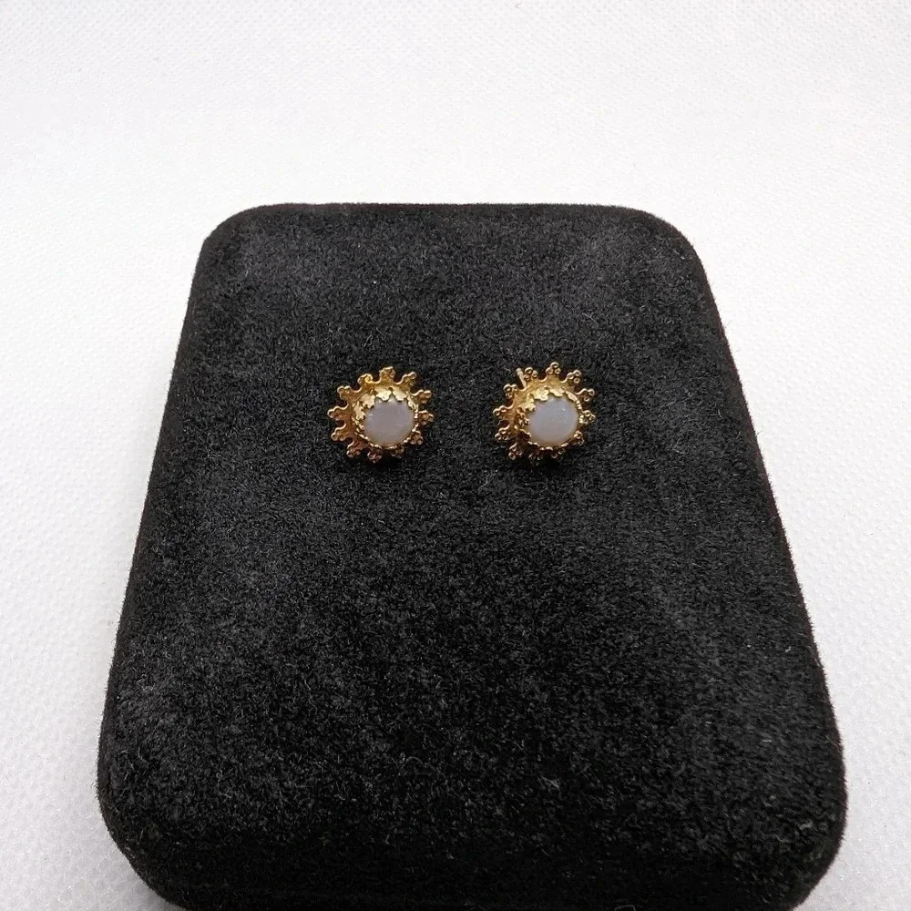 ✨ Vintage Opal Sunburst Stud Earrings -14k  Gold Celestial Jewelry ✨